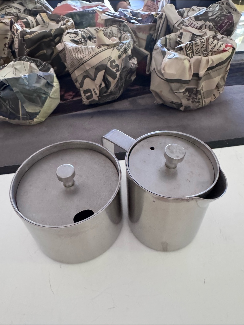 Vintage Stainless Steel Sugar Bowl and Creamer Set - Silver